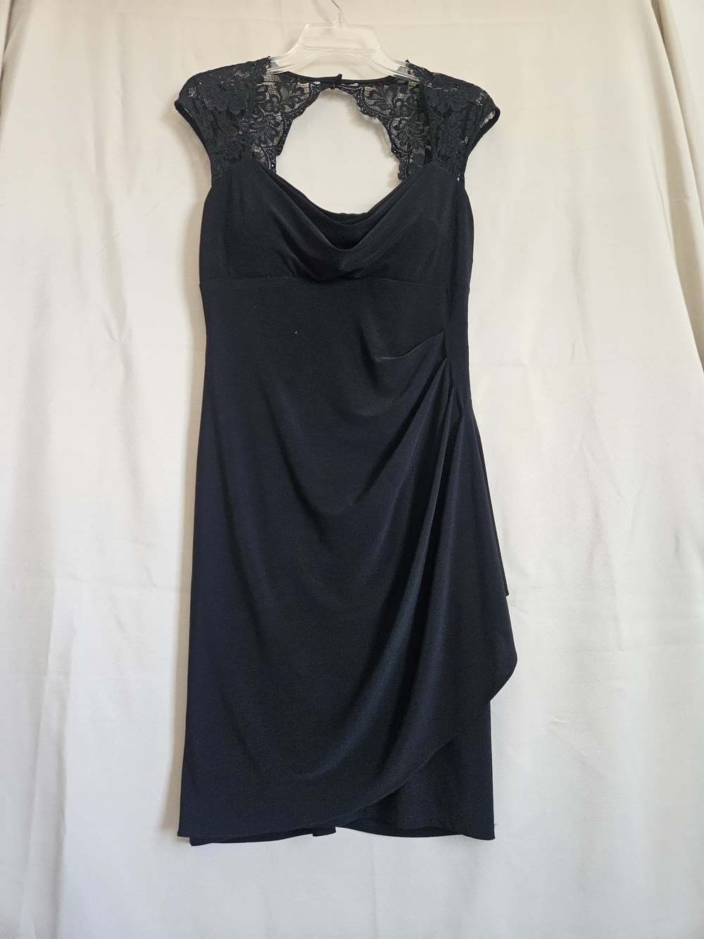 Xscape Black Lace-Shoulder Midi Dress Size 10